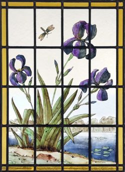 Vitrail végétation aux iris